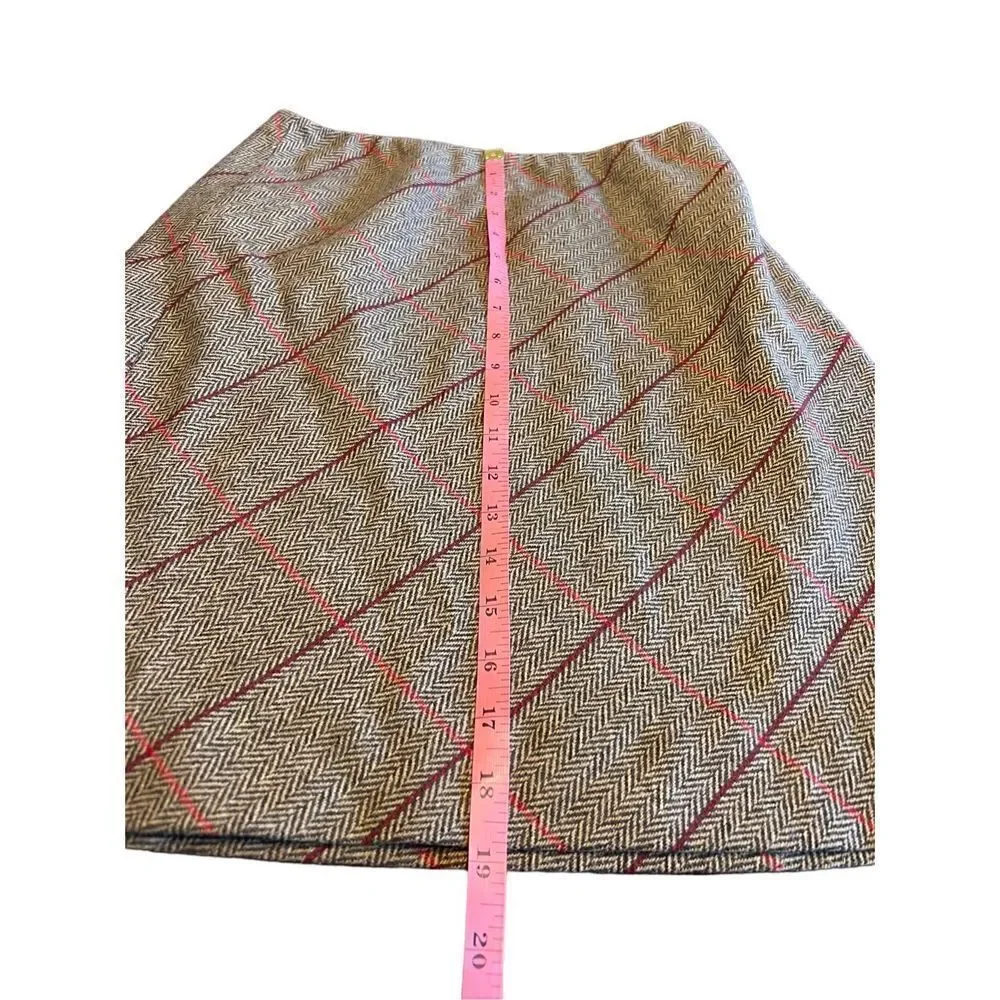 Ann Taylor loft wool blend brown cranberry plaid lined pencil skirt 2P